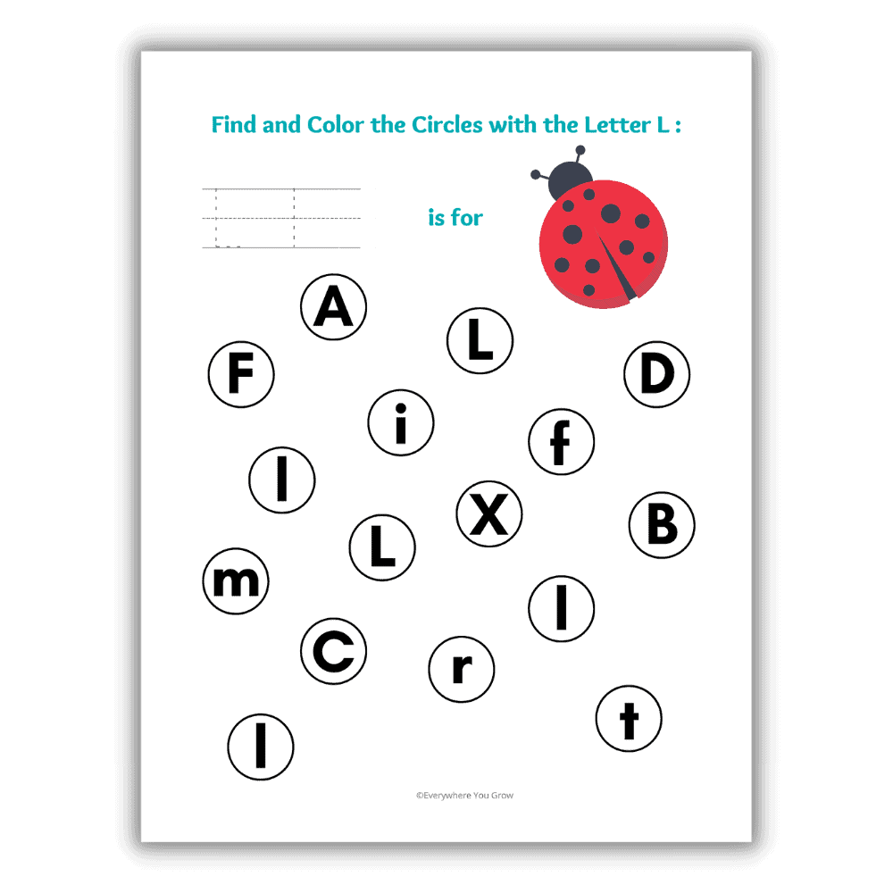 Worksheet to practice identifying uppercase and lowercase Letter L